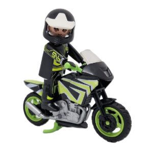 Figura Playmobil Motorista con Moto Verde F279 – Figura Suelta Original Playmobil City